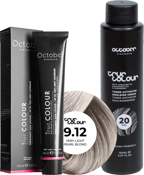 October Stockholm True Colour 20 Vol Colour Activator 150 ml & Colour 100 ml 9.12 Very Light Pearl Blond