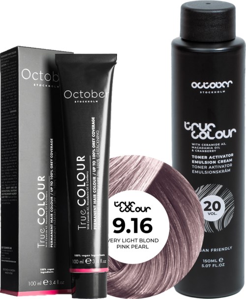 October Stockholm True Colour 20 Vol Colour Activator 150 ml & Colour 100 ml 9.16 Very Light Blond Pink Pearl