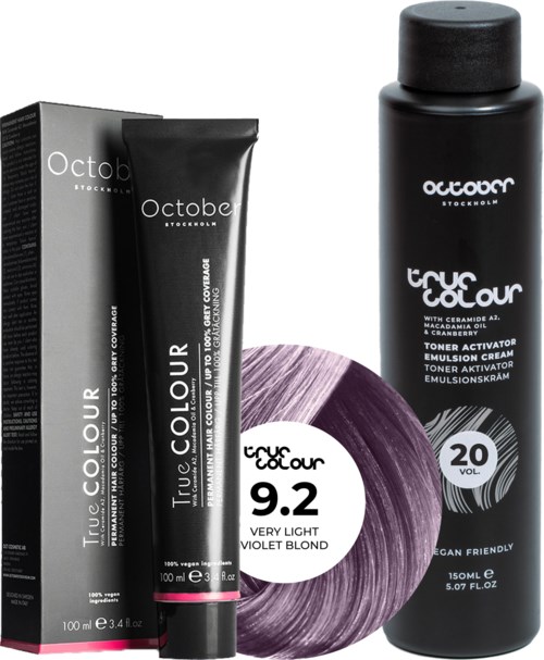 October Stockholm True Colour 20 Vol Colour Activator 150 ml & Colour 100 ml 9.2 Very Light Vilolet Blond