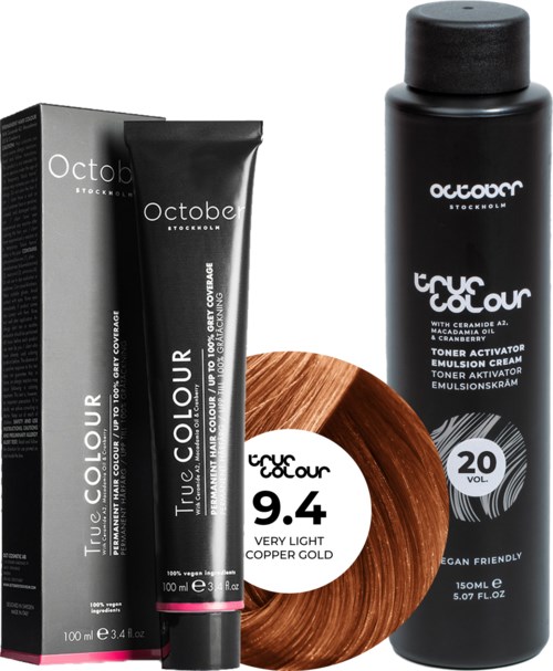October Stockholm True Colour 20 Vol Colour Activator 150 ml & Colour 100 ml 9.4 Very Light Copper Blond