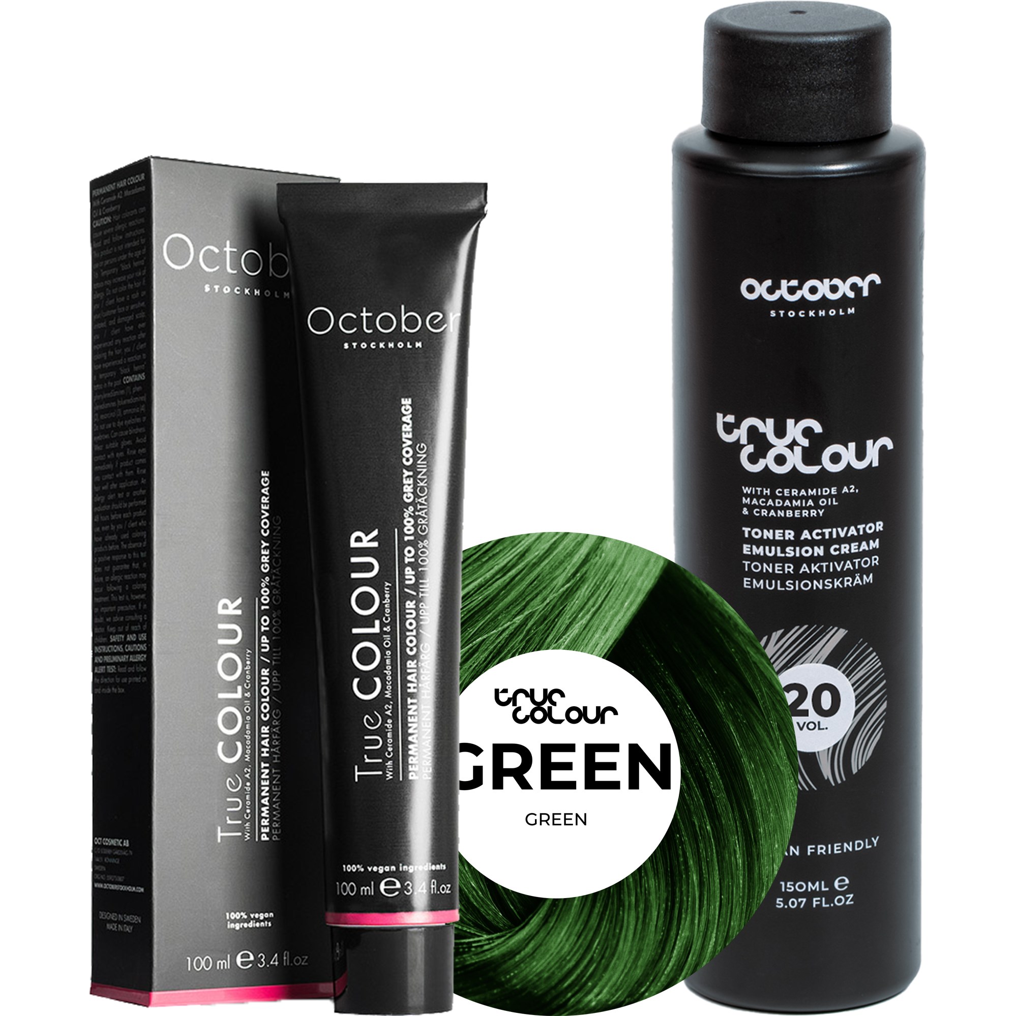 October Stockholm True Colour 20 Vol Colour Activator 150 ml & Colour 100 ml Green