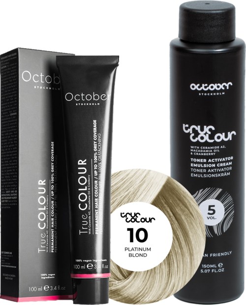 October Stockholm True Colour 5 Vol Colour Activator 150 ml & Colour 100 ml 10 Platinum Blond