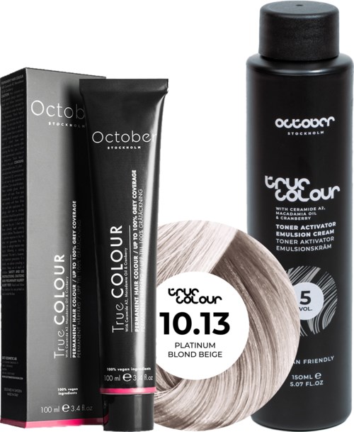 October Stockholm True Colour 5 Vol Colour Activator 150 ml & Colour 100 ml 10.13 Platinum Blond Beige