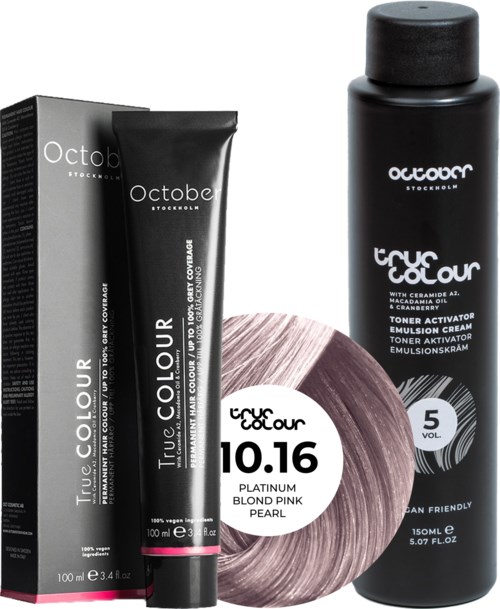 October Stockholm True Colour 5 Vol Colour Activator 150 ml & Colour 100 ml 10.16 Platinum Blond Pink Pearl