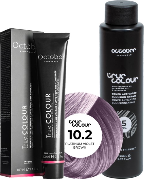October Stockholm True Colour 5 Vol Colour Activator 150 ml & Colour 100 ml 10.2 Platinum Violet Brown