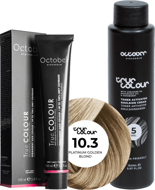 October Stockholm True Colour 5 Vol Colour Activator 150 ml & Colour 100 ml 10.3 Platinum Golden Blond