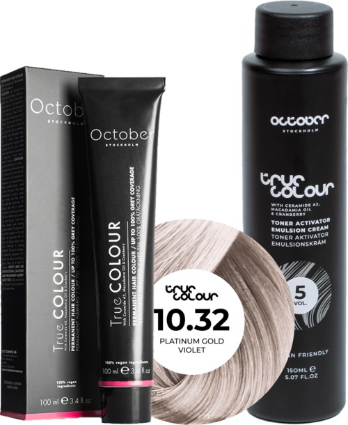 October Stockholm True Colour 5 Vol Colour Activator 150 ml & Colour 100 ml 10.32 Platinum Gold Violet