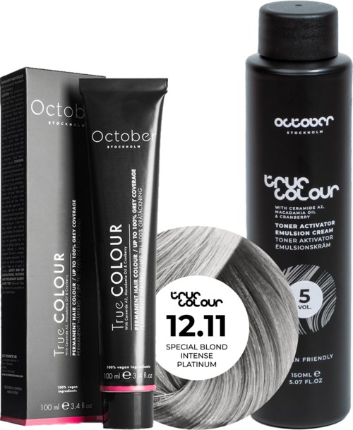 October Stockholm True Colour 5 Vol Colour Activator 150 ml & Colour 100 ml 12.11 Special Blond Intensive Platinum