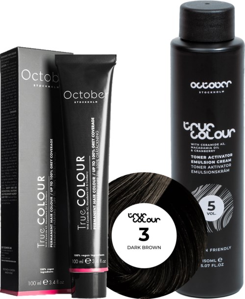 October Stockholm True Colour 5 Vol Colour Activator 150 ml & Colour 100 ml 3 Dark Brown
