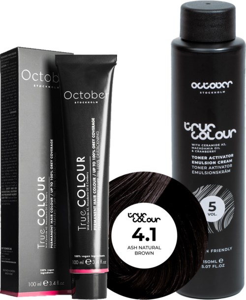 October Stockholm True Colour 5 Vol Colour Activator 150 ml & Colour 100 ml 4.1 Ash Natural Brown