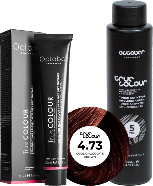 October Stockholm True Colour 5 Vol Colour Activator 150 ml & Colour 100 ml 4.73 Cool Chocolate Brown