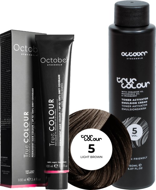 October Stockholm True Colour 5 Vol Colour Activator 150 ml & Colour 100 ml 5 Light Brown