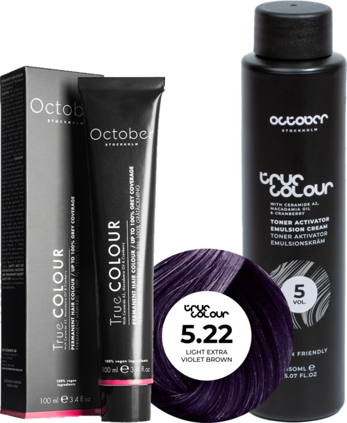 October Stockholm True Colour 5 Vol Colour Activator 150 ml & Colour 100 ml 5.22 Light Extra Violet Brown
