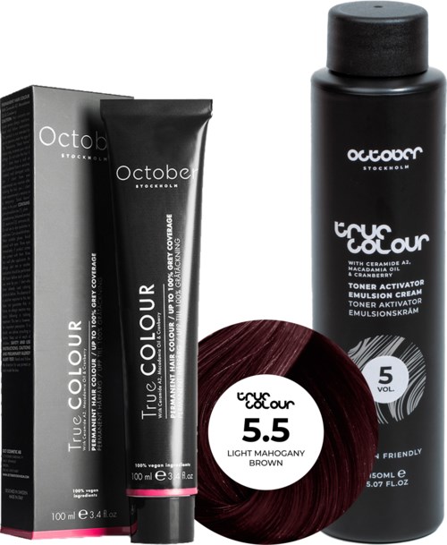 October Stockholm True Colour 5 Vol Colour Activator 150 ml & Colour 100 ml 5.5 Light Mahogny Brown