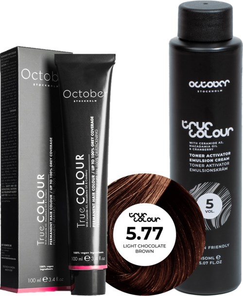 October Stockholm True Colour 5 Vol Colour Activator 150 ml & Colour 100 ml 5.77 Light Chocolate Brown