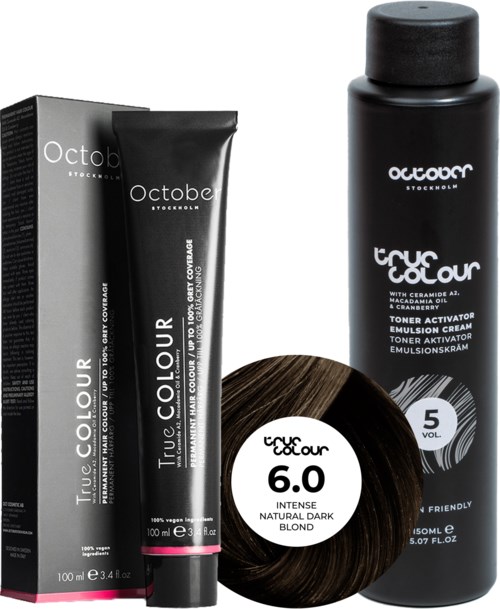October Stockholm True Colour 5 Vol Colour Activator 150 ml & Colour 100 ml 6.0 Intense Natural Dark Blond