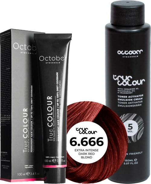 October Stockholm True Colour 5 Vol Colour Activator 150 ml & Colour 100 ml 6.666 Extra Intense Dark Red Blond