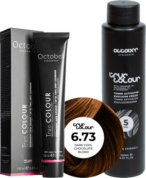 October Stockholm True Colour 5 Vol Colour Activator 150 ml & Colour 100 ml 6.73 Dark Cool Chocolate Blond