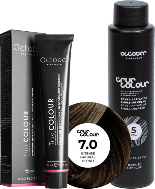 October Stockholm True Colour 5 Vol Colour Activator 150 ml & Colour 100 ml 7.0 Intense Natural Blond