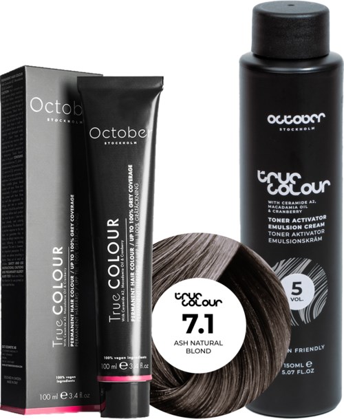 October Stockholm True Colour 5 Vol Colour Activator 150 ml & Colour 100 ml 7.1 Ash Natural Blond