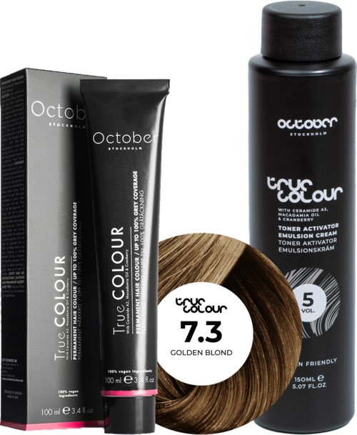 October Stockholm True Colour 5 Vol Colour Activator 150 ml & Colour 100 ml 7.3 Golden Blond