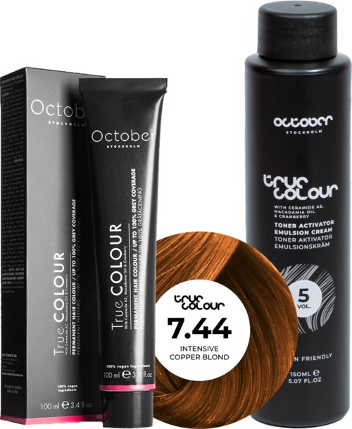 October Stockholm True Colour 5 Vol Colour Activator 150 ml & Colour 100 ml 7.44 Intensive Copper Blond