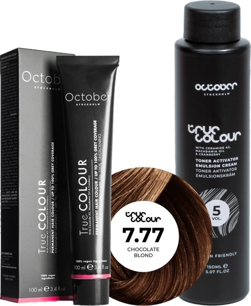 October Stockholm True Colour 5 Vol Colour Activator 150 ml & Colour 100 ml 7.77 Chocolate Blond