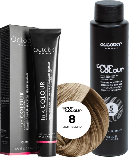 October Stockholm True Colour 5 Vol Colour Activator 150 ml & Colour 100 ml 8 Light Blond