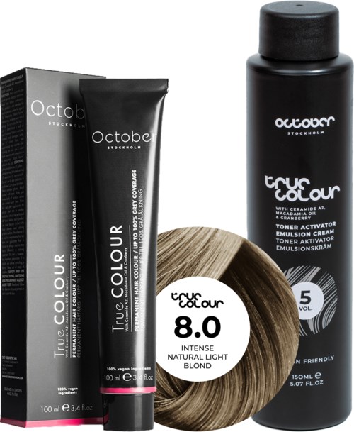 October Stockholm True Colour 5 Vol Colour Activator 150 ml & Colour 100 ml 8.0 Intense Natural Light Blond