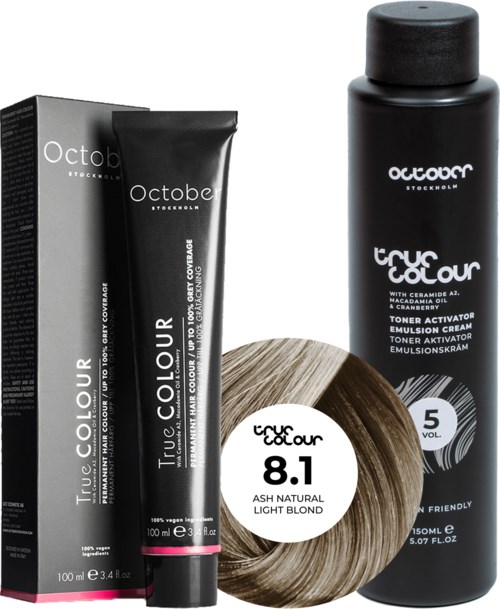 October Stockholm True Colour 5 Vol Colour Activator 150 ml & Colour 100 ml 8.1 Ash Natural Light Blond
