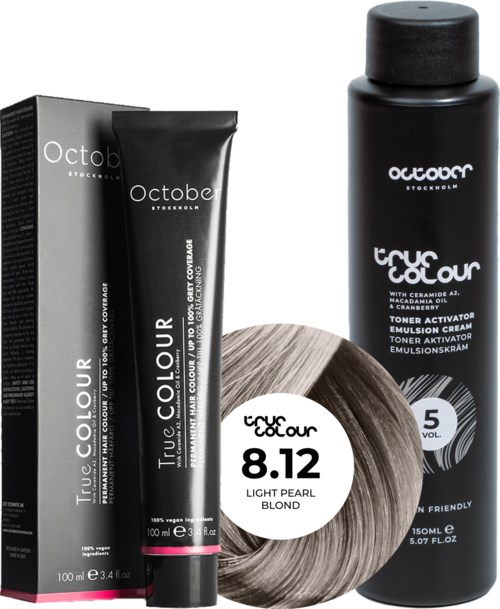 October Stockholm True Colour 5 Vol Colour Activator 150 ml & Colour 100 ml 8.12 Light Pearl Blond
