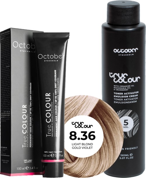 October Stockholm True Colour 5 Vol Colour Activator 150 ml & Colour 100 ml 8.36 Light Blond Gold Violet