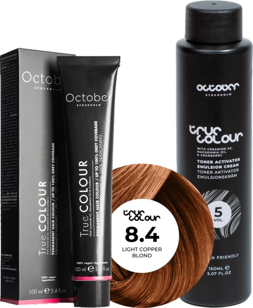 October Stockholm True Colour 5 Vol Colour Activator 150 ml & Colour 100 ml 8.4 Light Copper Blond