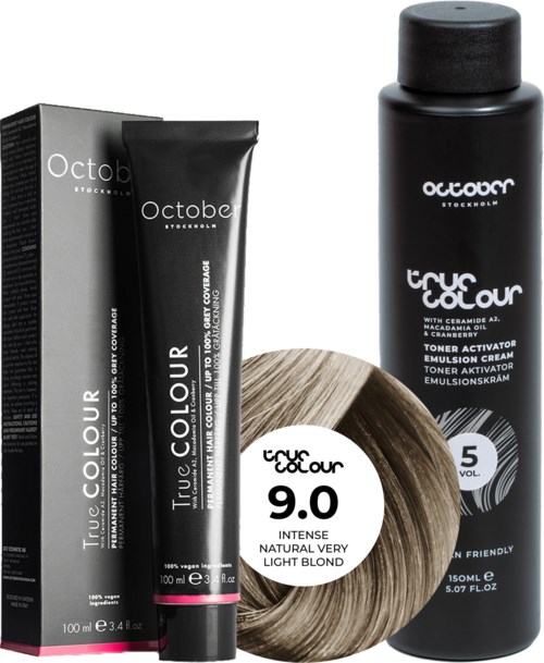 October Stockholm True Colour 5 Vol Colour Activator 150 ml & Colour 100 ml 9.0 Intense Natural Very Light Blond