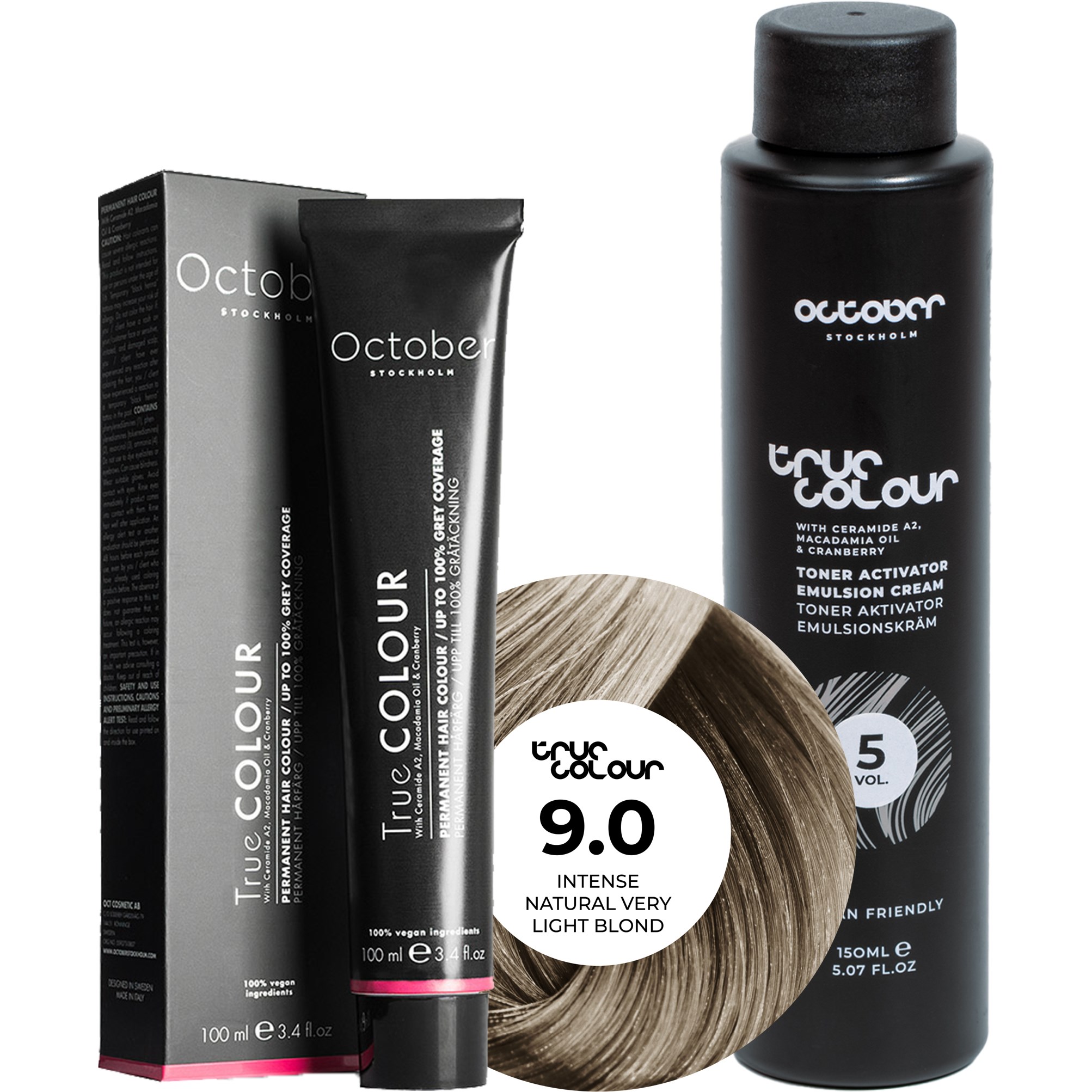 October Stockholm True Colour 5 Vol Colour Activator 150 ml & Colour 100 ml 9.0 Intense Natural Very Light Blond