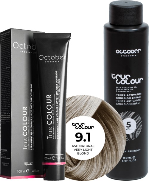 October Stockholm True Colour 5 Vol Colour Activator 150 ml & Colour 100 ml 9.1 Ash Natural Very Light Blond