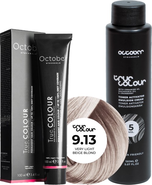 October Stockholm True Colour 5 Vol Colour Activator 150 ml & Colour 100 ml 9.13 Very Light Beige Blond