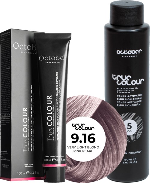 October Stockholm True Colour 5 Vol Colour Activator 150 ml & Colour 100 ml 9.16 Very Light Blond Pink Pearl