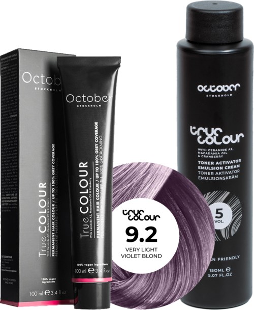 October Stockholm True Colour 5 Vol Colour Activator 150 ml & Colour 100 ml 9.2 Very Light Vilolet Blond