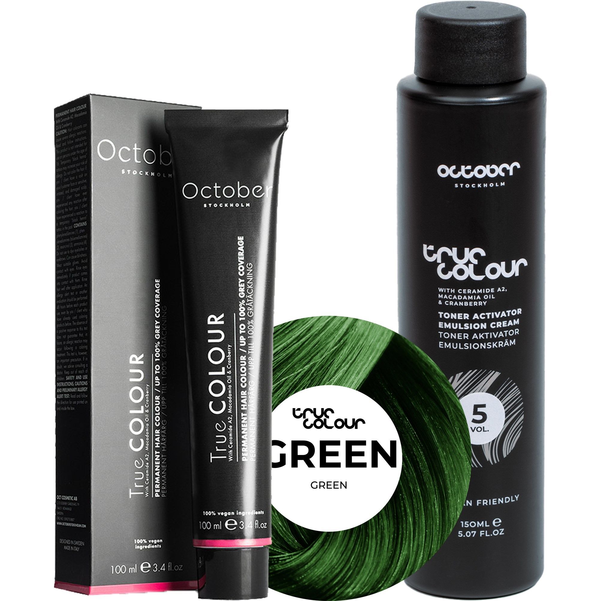 October Stockholm True Colour 5 Vol Colour Activator 150 ml & Colour 100 ml Green