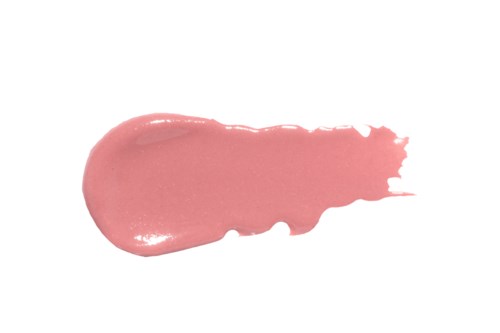 Een roze lippenstiftveeg op een witte achtergrond. Textuur lijkt glad en glanzend.