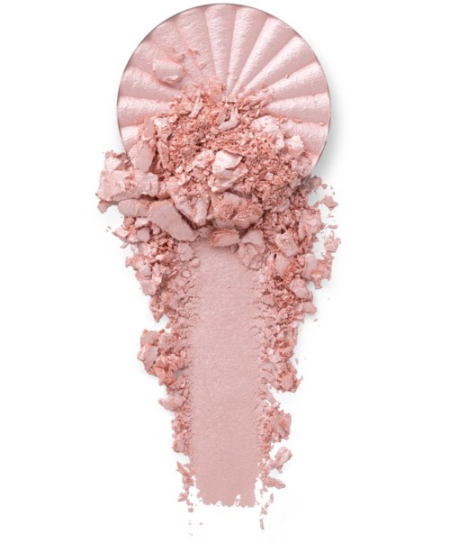 Rosa Make-up-Puder, Lidschatten, mit zerbröseltem Bereich und Pinselstrich in der Mitte.