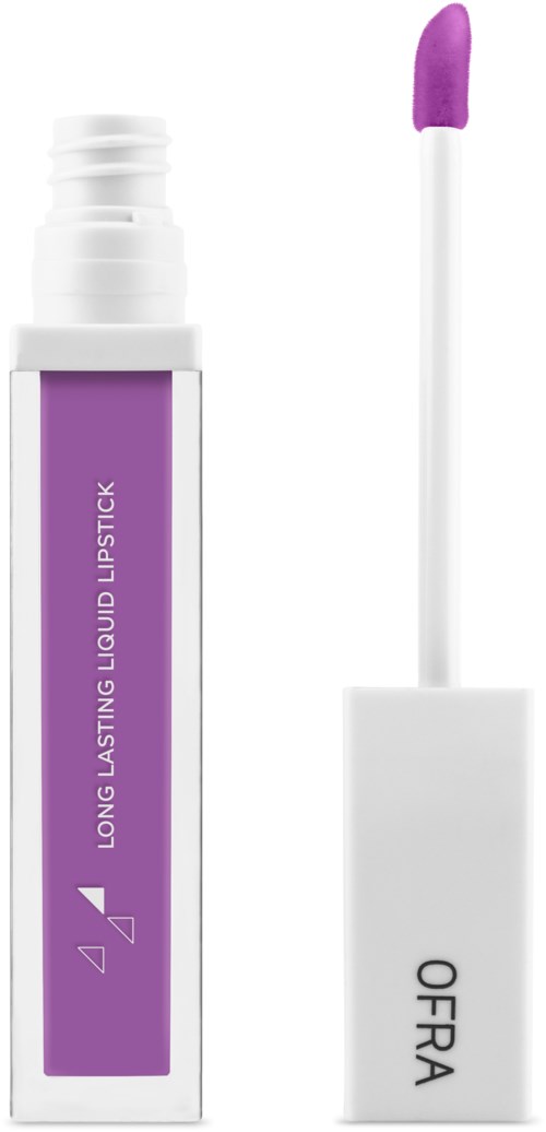 Ett lila läppglansrör med vit kapsel och applikator som visar lila gloss.