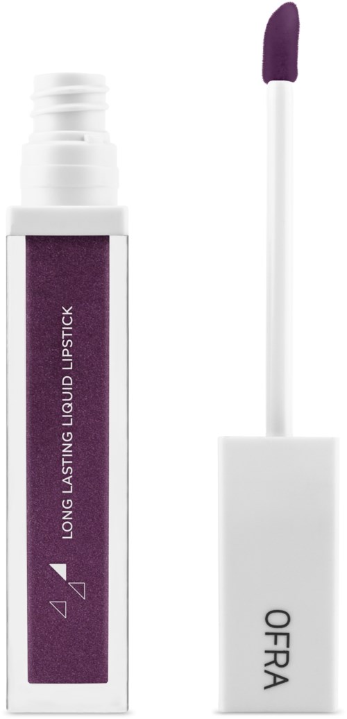 En lilla flytende leppestift med applikatoren dyppet i produktet, og merket OFRA på flasken.