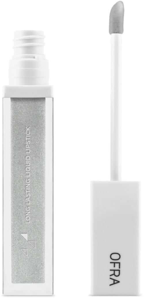 En vit flytande läppstift behållare med en applikatorvante och varumärket 'OFRA' på.