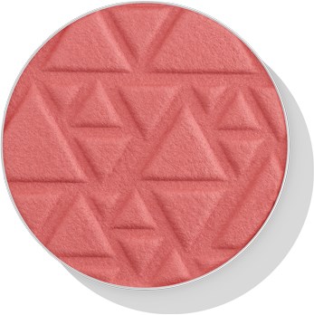 En rund blush med et mønster af små overlappende trekanter i en rosa nuance.