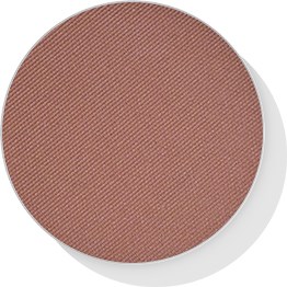 En rund makeup-rouge med lyserød farve og tekstureret overflade.