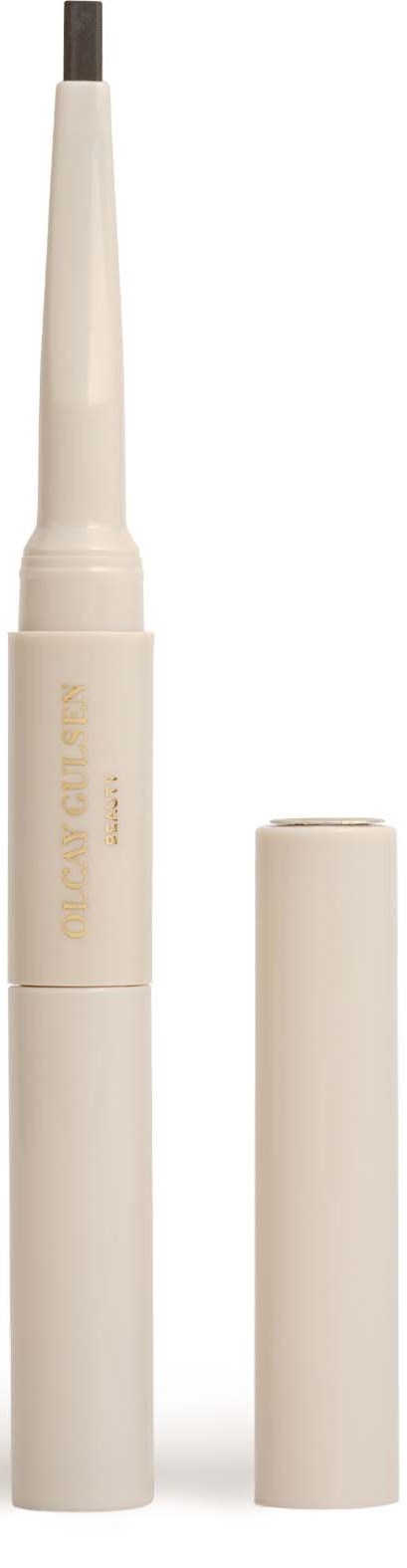 A white pen with a long, thin tip and a removable cap, measuring about the length of a finger.