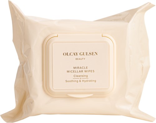 Een verpakking van Olcay Gulsun Miracle Micellar Wipes voor reiniging, kalmering en hydratatie van de huid.