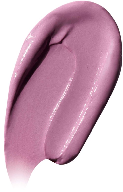 En nærbilde av rosa skinnende leppestift på hvit bakgrunn.